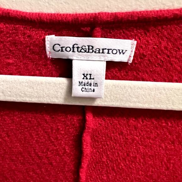 Croft & Barrow Women's Red Solid Long Sleeve Pullover V-Neck Sweater Size XL - Picture 3 of 11
